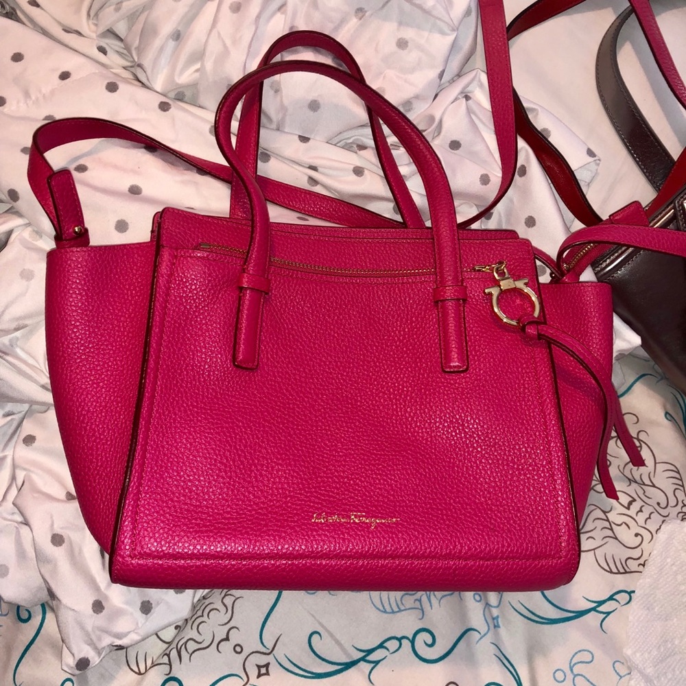 Salvatore Ferragamo pebbled leather tote bag.